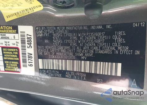 2012 Toyota Sienna Le 8 Passenger from USA, damaged, VIN 5TDKA3DC6CS013820